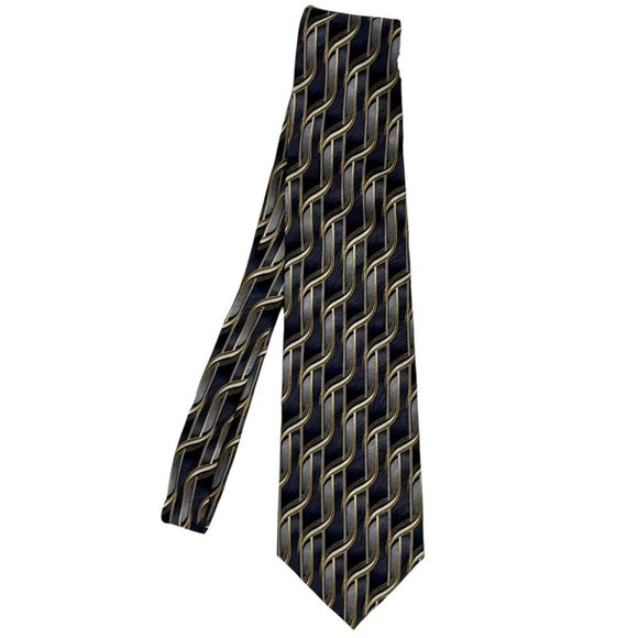 MARTIN WONG Screenplay Mens 100% Silk Tie Necktie Black Gray Silver Gold - Picture 8 of 8